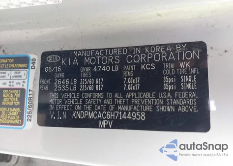 2017 Kia Sportage Lx z USA, uszkodzony, nr VIN KNDPMCAC6H7144958